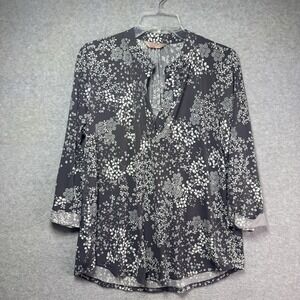Amana Women's Blouse XL Floral 3/4 Sleeve Top Gray White Career